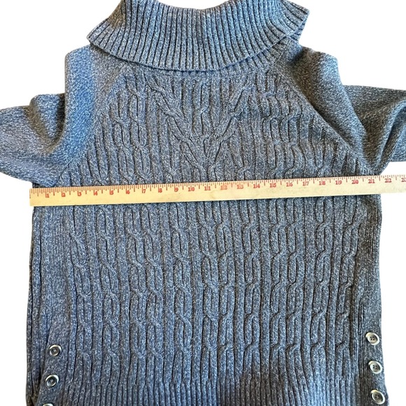 Talbots Sweater Women's Large Blue Marbled Cable Knit Cowl Neck Sweater - Picture 5 of 8